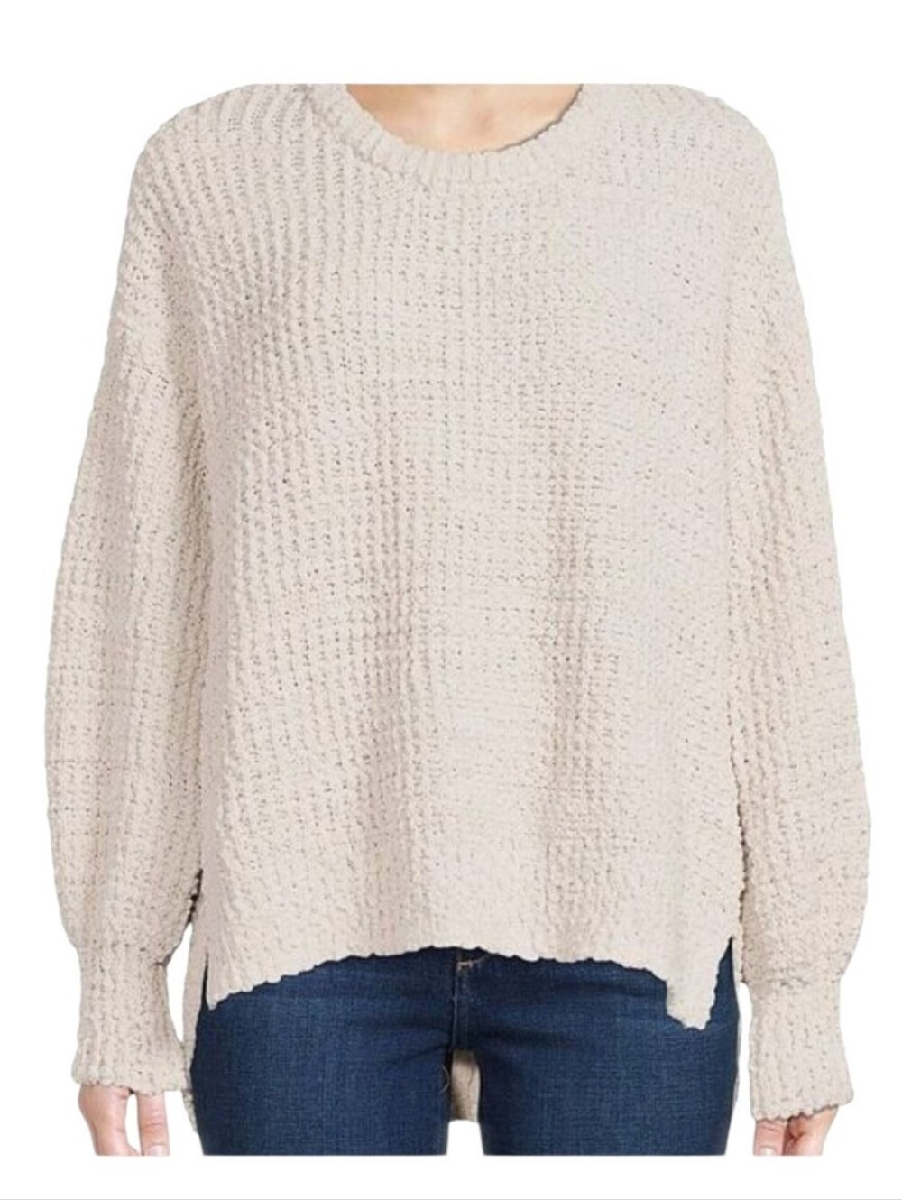 Bobeau Popcorn Knitcream Crewneck Long Sleeve Sweater M